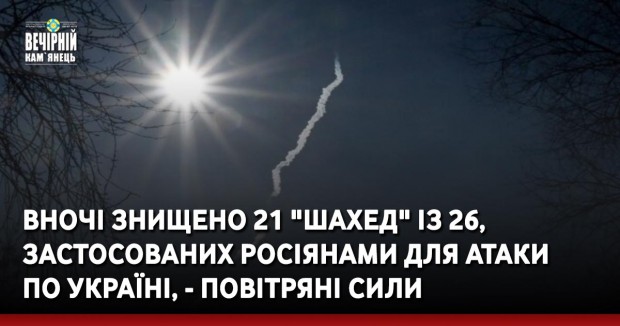 Вночі знищено 21 "Шахед" із 26, застосованих росіянами для атаки по Україні, - Повітряні сили