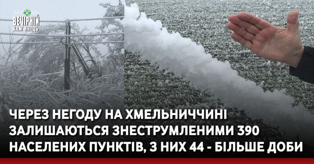 Через негоду на Хмельниччині залишаються знеструмленими 390 населених пунктів, з них 44 - більше доби