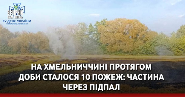 На Хмельниччині протягом доби сталося 10 пожеж: частина через підпал