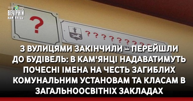 З вулицями закінчили – перейшли до будівель: в Кам'янці-Подільському надаватимуть почесні імена на честь загиблих комунальним установам та класам в загальноосвітніх закладах