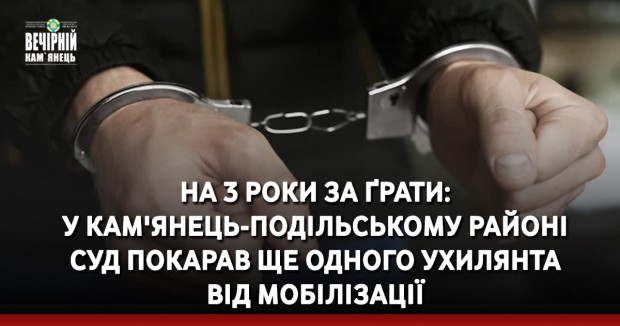 На 3 роки за ґрати: у Кам'янець-Подільському районі суд покарав ще одного ухилянта від мобілізації