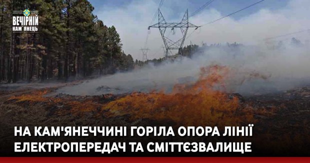 На Кам'янеччині горіла опора лінії електропередач та сміттєзвалище