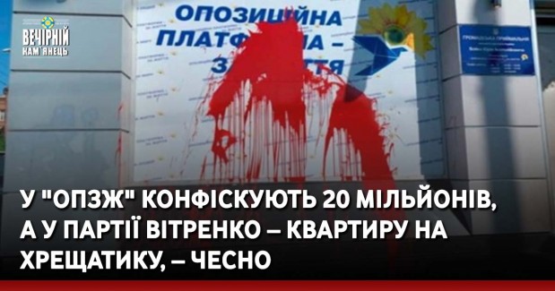 У "ОПЗЖ" конфіскують 20 мільйонів, а у партії Вітренко – квартиру на Хрещатику, – ЧЕСНО