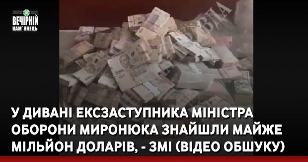 У дивані ексзаступника міністра оборони Миронюка знайшли майже мільйон доларів, - ЗМІ (відео обшуку)