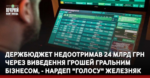 Держбюджет недоотримав 24 млрд грн через виведення грошей гральним бізнесом, - нардеп "Голосу" Железняк