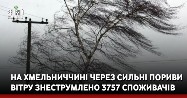 На Хмельниччині через сильні пориви вітру знеструмлено 3757 споживачів