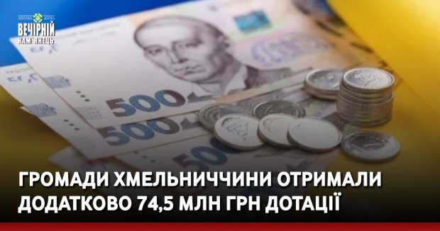 Громади Хмельниччини отримали додатково 74,5 млн грн дотації