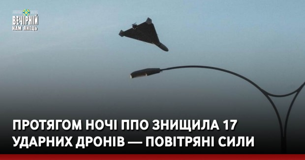 Протягом ночі ППО знищила 17 ударних дронів — Повітряні сили