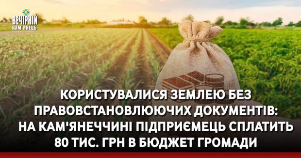 Користувалися землею без правовстановлюючих документів: на Кам'янеччині підприємець сплатить 80 тис. грн в бюджет громади