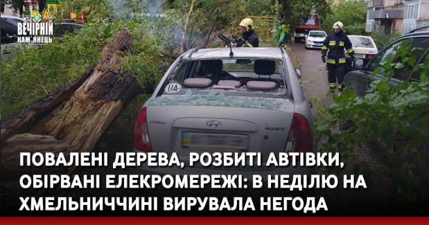 Повалені дерева, розбиті автівки, обірвані елекромережі: в неділю на Хмельниччині вирувала негода