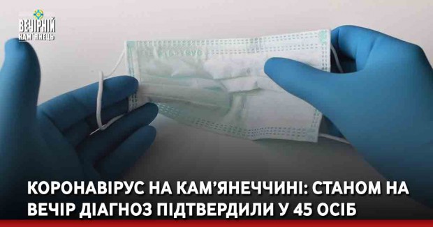  Коронавірус на Кам’янеччині: станом на вечір діагноз підтвердили у 45 осіб