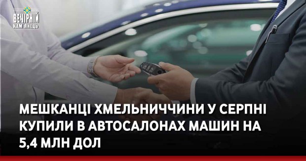 Мешканці Хмельниччини у серпні купили в автосалонах машин на 5,4 млн дол