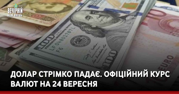 Долар стрімко падає. Офіційний курс валют на 24 вересня