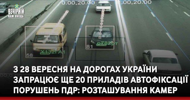 З 28 вересня на дорогах України запрацює ще 20 приладів автофіксації порушень ПДР: розташування камер