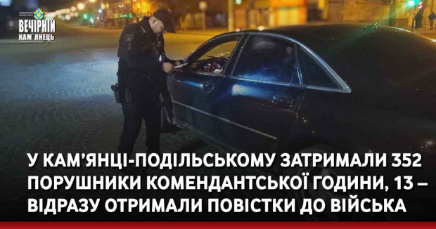 У Кам’янці-Подільському затримали 352 порушники комендантської години, 13 – відразу отримали повістки до війська