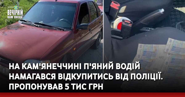 На Кам'янеччині п'яний водій намагався відкупитись від поліції. Пропонував 5 тис грн