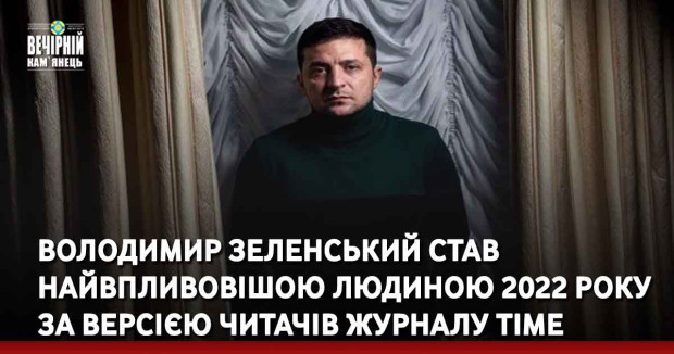 Володимир Зеленський став найвпливовішою людиною 2022 року за версією читачів журналу Time