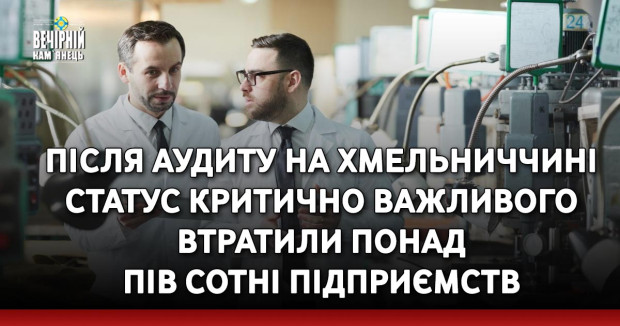 Після аудиту на Хмельниччині статус критично важливого втратили понад пів сотні підприємств