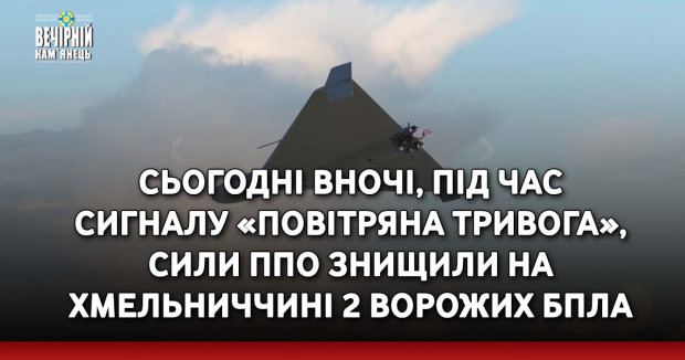Сьогодні вночі, під час сигналу «Повітряна тривога», сили ППО знищили на Хмельниччині 2 ворожих БпЛА
