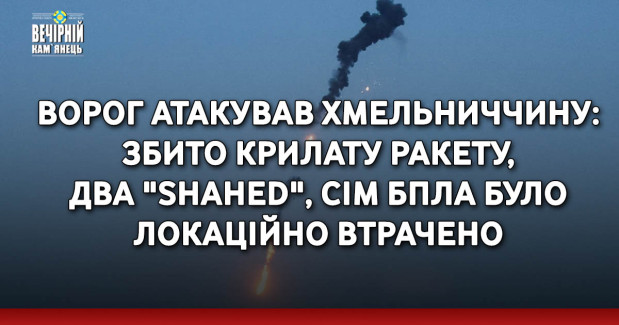 Ворог атакував Хмельниччину: збито крилату ракету, два "Shahed", сім БПЛА було локаційно втрачено