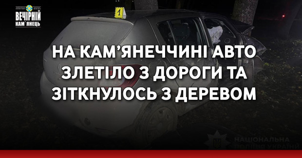 На Кам’янеччині авто злетіло з дороги та зіткнулось з деревом
