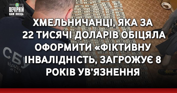 Хмельничанці, яка за 22 тисячі доларів обіцяла оформити «фіктивну інвалідність, загрожує 8 років ув’язнення