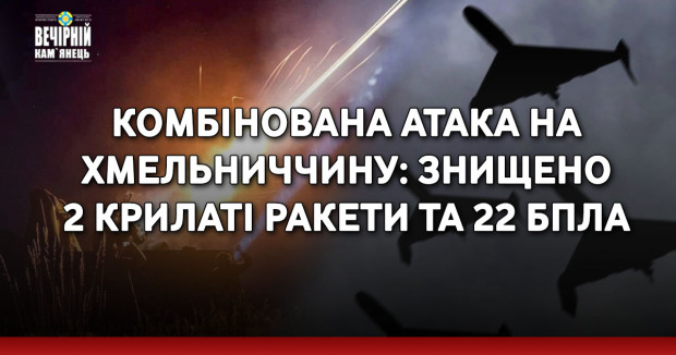 Комбінована атака на Хмельниччину: знищено 2 крилаті ракети та 22 БПЛА
