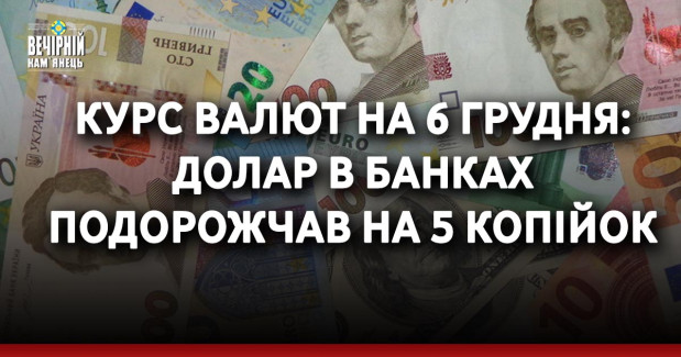 Курс валют на 6 грудня: Долар в банках подорожчав на 5 копійок
