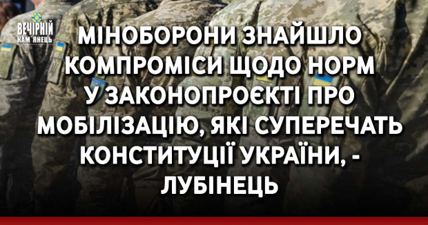 Міноборони знайшло компроміси щодо норм у законопроєкті про мобілізацію, які суперечать Конституції України, - Лубінець