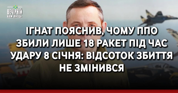 Ігнат пояснив, чому ППО збили лише 18 ракет під час удару 8 січня: Відсоток збиття не змінився