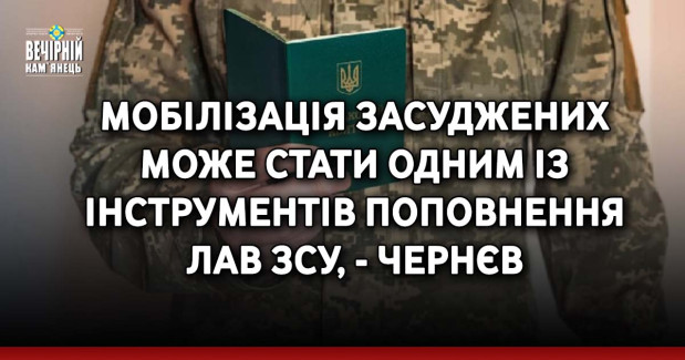 Мобілізація засуджених може стати одним із інструментів поповнення лав ЗСУ, - Чернєв