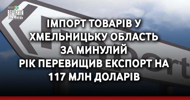 Імпорт товарів у Хмельницьку область за минулий рік перевищив експорт на 117 млн доларів