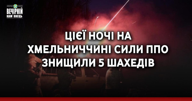 Цієї ночі на Хмельниччині сили ППО знищили 5 шахедів