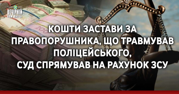 Кошти застави за правопорушника, що травмував поліцейського, суд спрямував на рахунок ЗСУ