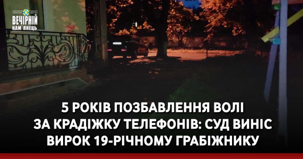 5 років позбавлення волі за крадіжку телефонів: суд виніс вирок 19-річному грабіжнику