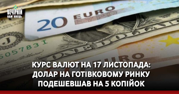Курс валют на 17 листопада: Долар на готівковому ринку подешевшав на 5 копійок