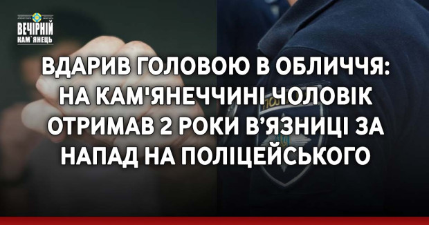 Вдарив головою в обличчя: на Кам'янеччині чоловік отримав 2 роки в’язниці за напад на поліцейського