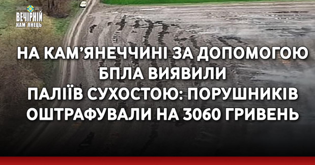 На Кам’янеччині за допомогою БПЛА виявили поліїв сухостою: порушників оштрафували на 3060 гривень