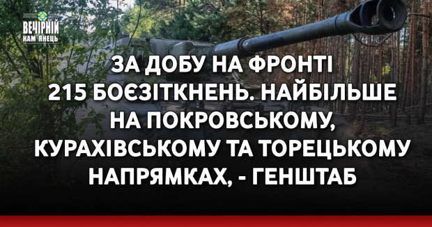 За добу на фронті 215 боєзіткнень. Найбільше на Покровському, Курахівському та Торецькому напрямках, - Генштаб
