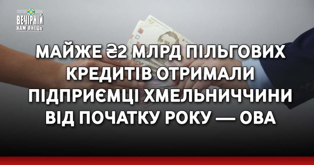 Майже ₴2 млрд пільгових кредитів отримали підприємці Хмельниччини від початку року — ОВА