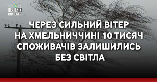 Через сильний вітер на Хмельниччині 10 тисяч споживачів залишились без світла
