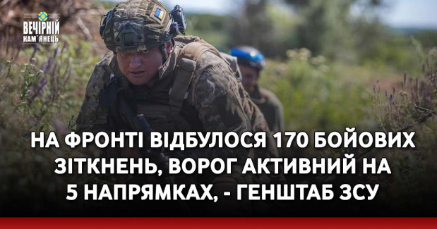На фронті відбулося 170 бойових зіткнень, ворог активний на 5 напрямках, - Генштаб ЗСУ