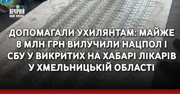 Допомагали ухилянтам: майже 8 млн грн вилучили Нацпол і СБУ у викритих на хабарі лікарів у Хмельницькій області