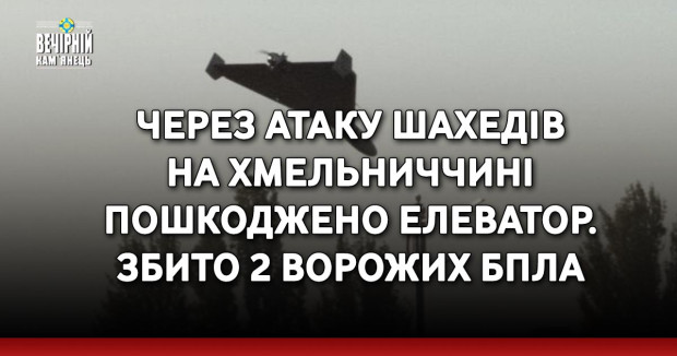 Через атаку шахедів на Хмельниччині пошкоджено елеватор. Збито 2 ворожих БпЛА