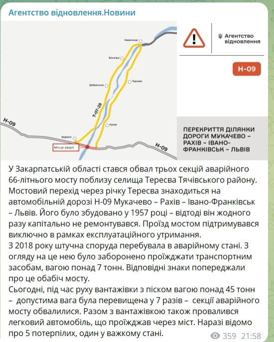 укравтодор про обвал мосту