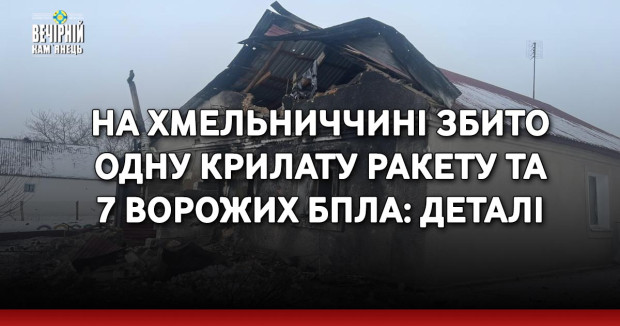 На Хмельниччині збито одну крилату ракету та 7 ворожих БПЛА: деталі