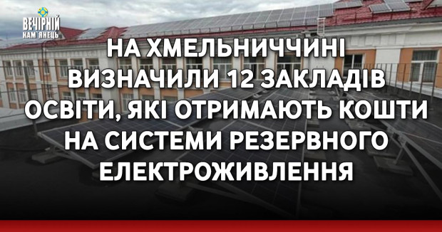 На Хмельниччині визначили 12 закладів освіти, які отримають кошти на системи резервного електроживлення