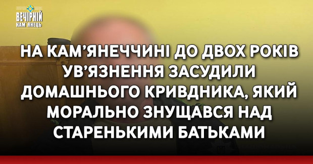 На Кам’янеччині до двох років ув’язнення засудили домашнього кривдника, який морально знущався над старенькими батьками